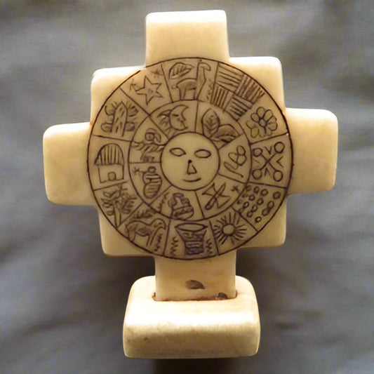Chakana Stone Inca Cross with Inca Calendar Alabaster Caliza Stone hand crafted Sacred Valley P24-10