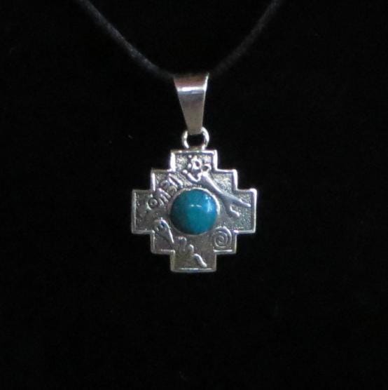 Chakana Pendant Condor Snake Jaguar Seven Chakras Peru 950 Silver and Stone Sacred Valley PJVB15 - Shaman Things