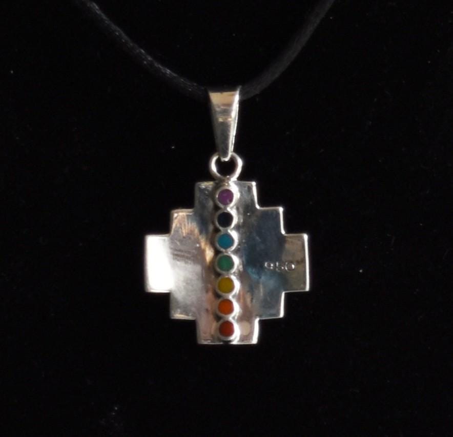 Chakana Pendant Condor Snake Jaguar Seven Chakras Peru 950 Silver and Stone Sacred Valley PJVB16 - Shaman Things