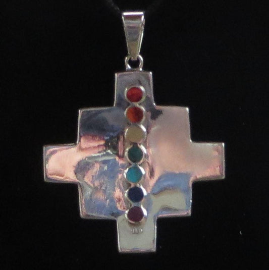 Chakana Pendant with Stone and Abalone Inlay Snake Condor Jaguar 950 Silver Sacred Valley Peru PJVB2 - Shaman Things