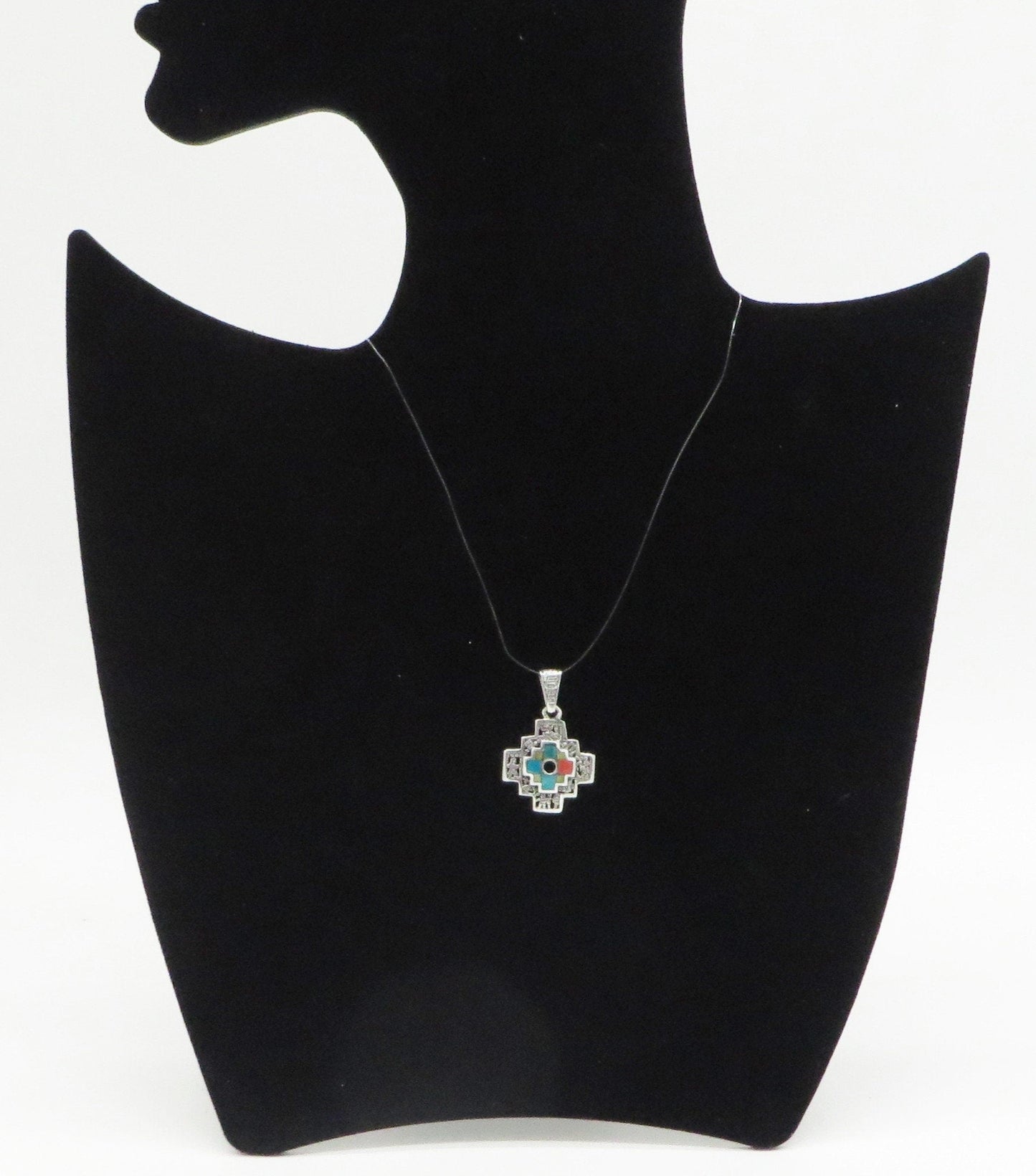 Chakana Pendant with Stone Inlay and Open Work 950 Silver Sacred Valley Peru PH15 - Shaman Things