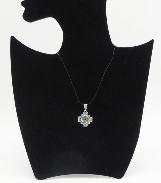 Chakana Pendant with Stone Inlay and Open Work 950 Silver Sacred Valley Peru PH15 - Shaman Things