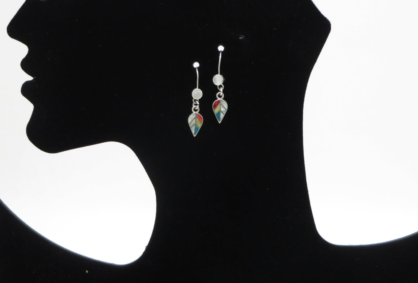 Coca Leaf Earrings 950 Silver and Stone Inlay Peru Sacred Valley EH2 - Shaman Things
