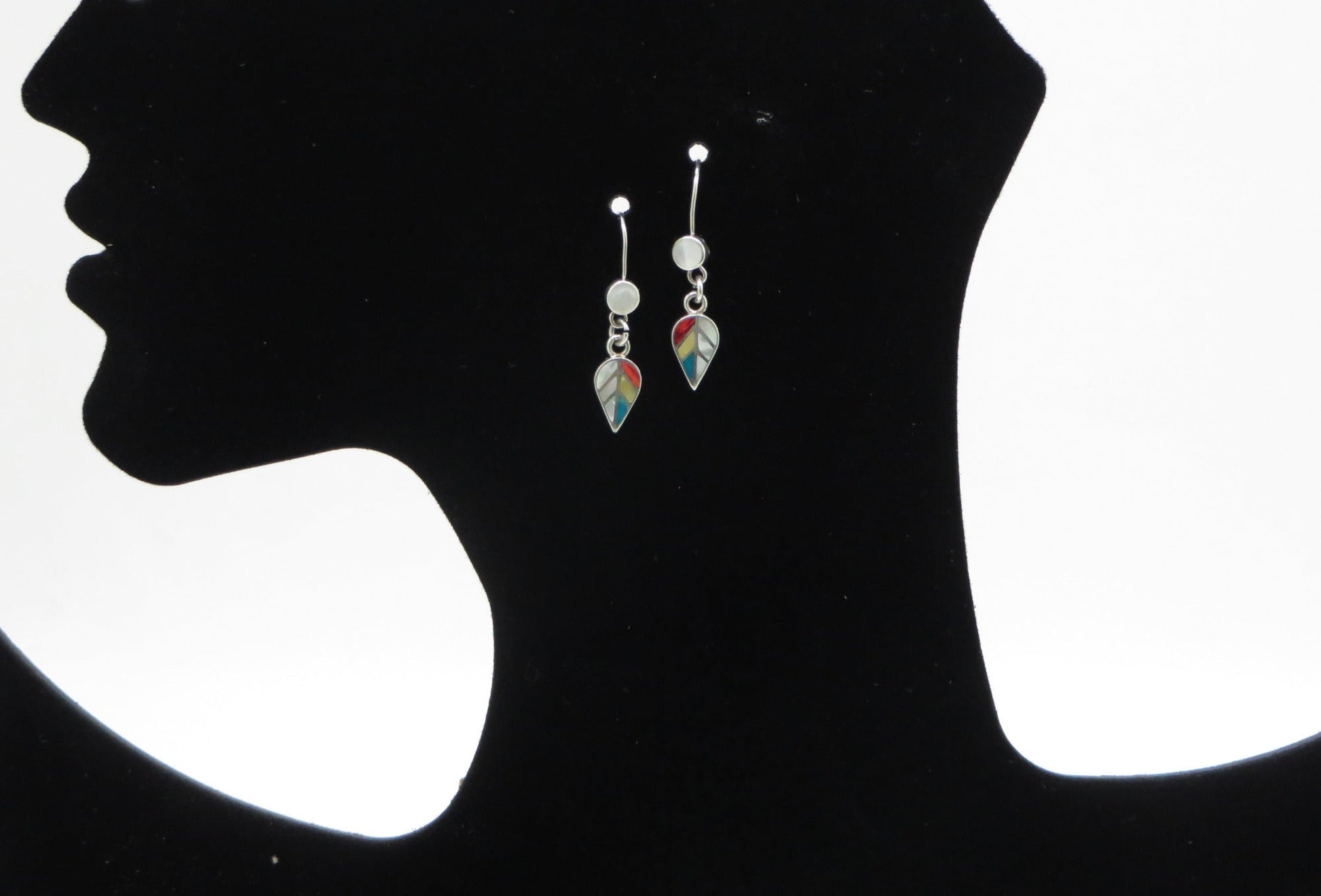 Coca Leaf Earrings 950 Silver and Stone Inlay Peru Sacred Valley EH2 - Shaman Things