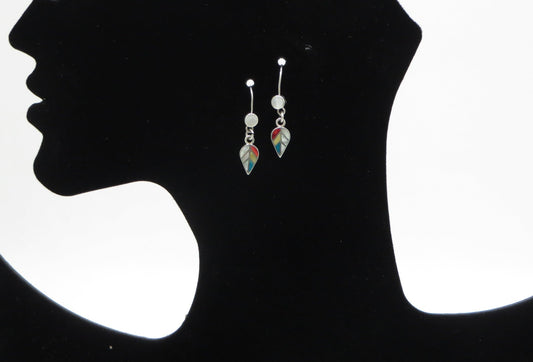 Coca Leaf Earrings 950 Silver and Stone Inlay Peru Sacred Valley EH2 - Shaman Things
