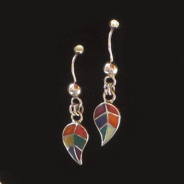 Coca Leaf Earrings 950 Silver with Stone Inlay Peru Sacred Valley EJBV1 - Shaman Things