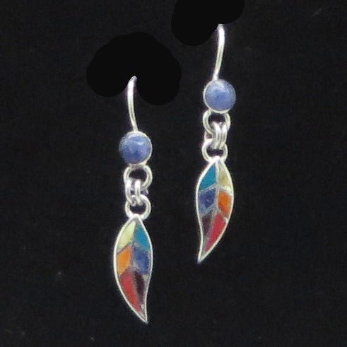 Coca Leaf Earrings 950 Silver with Stone Inlay Peru Sacred Valley EJV7 - Shaman Things