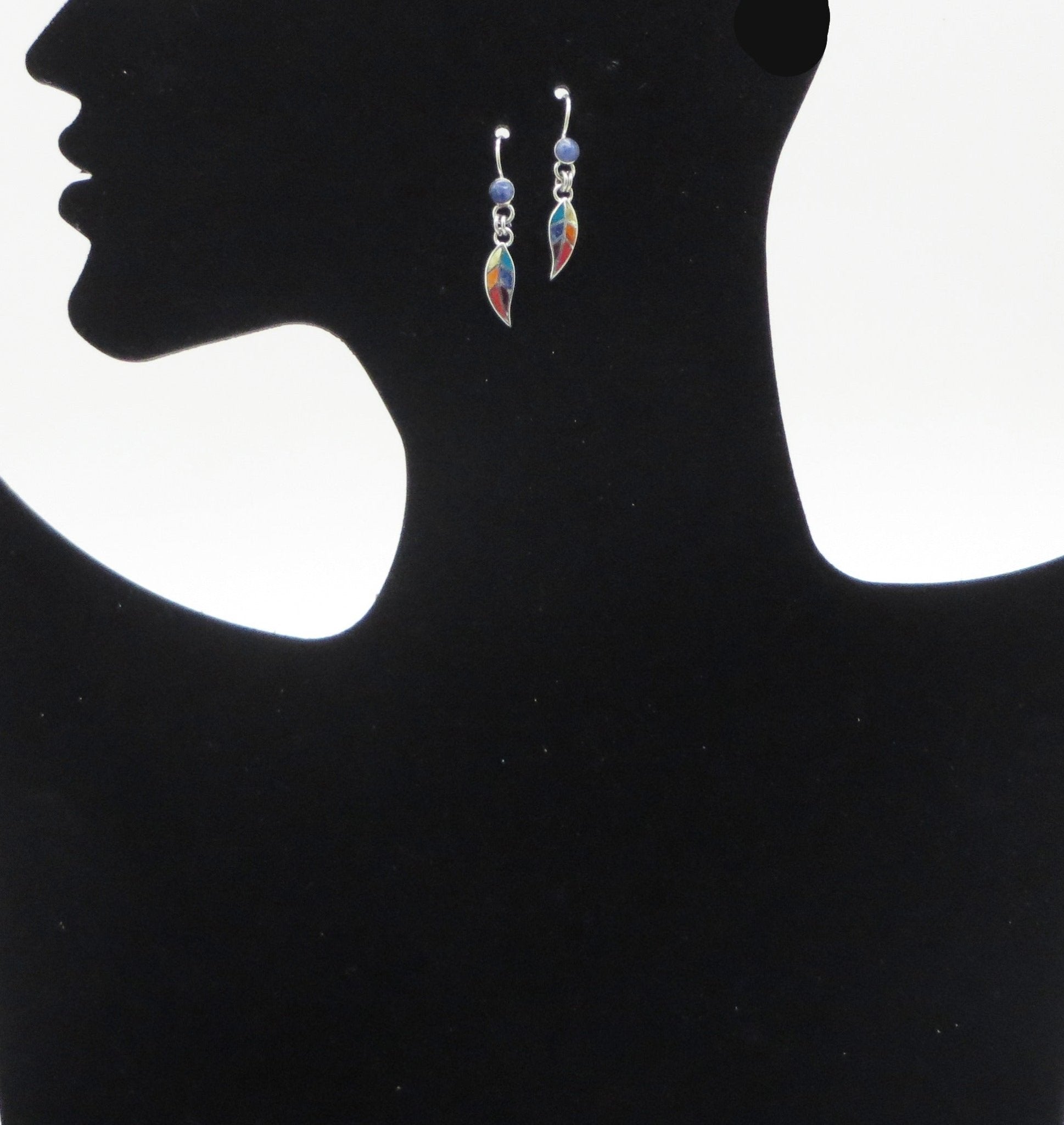 Coca Leaf Earrings 950 Silver with Stone Inlay Peru Sacred Valley EJV7 - Shaman Things