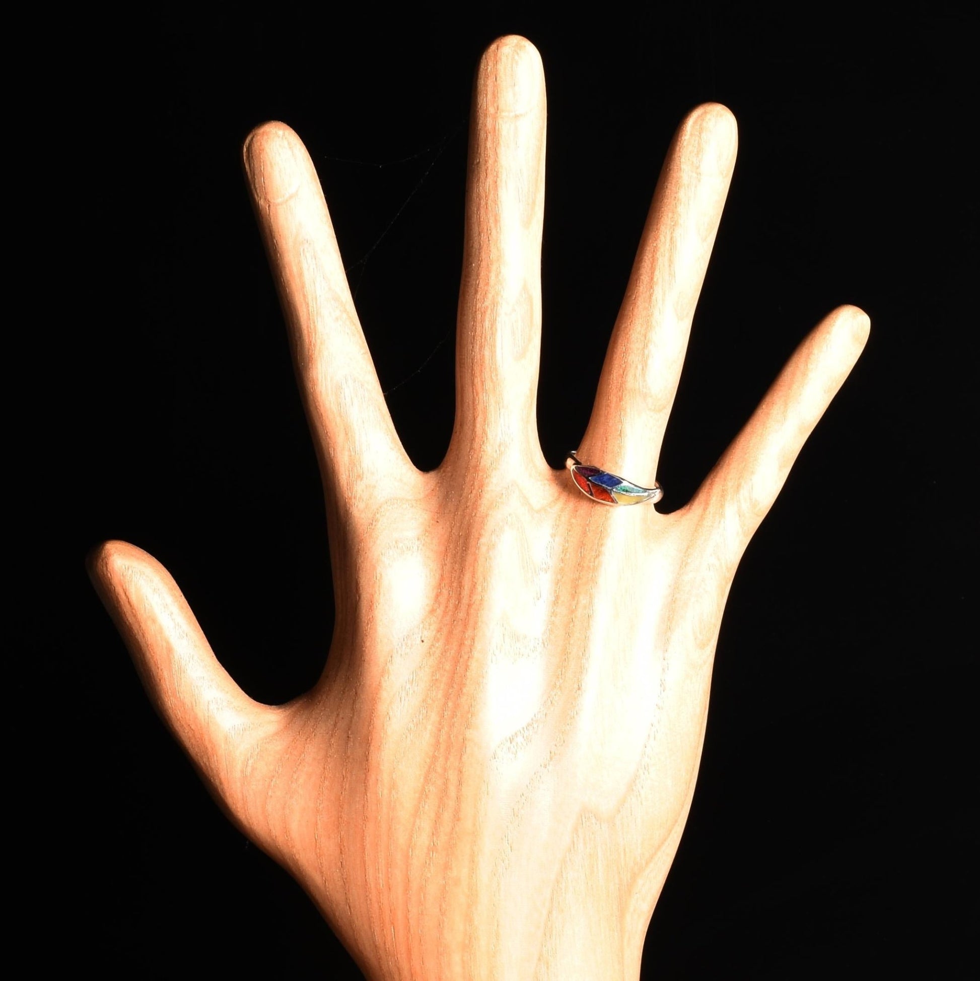 Coca Leaf Ring Size 6.5 Peru 950 Silver with Stone Inlay Sacred Valley R52504 - Shaman Things