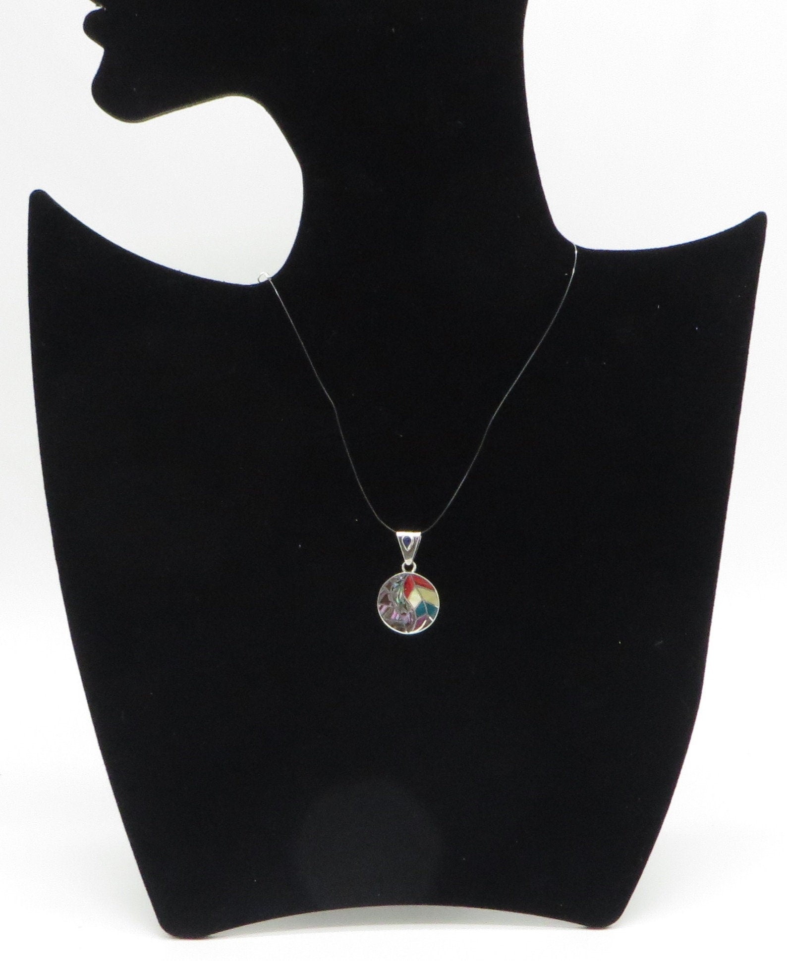 Coca Leaf TaiJi Yin Yang Pendant with Stone and Abalone Inlay Peru 950 Silver Sacred Valley PH13 - Shaman Things