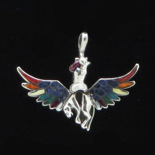 Condor Jaguar Pendant Seven Chakras Silver and Stone Inlay Peru 950 Silver Sacred Valley PJV19 - Shaman Things