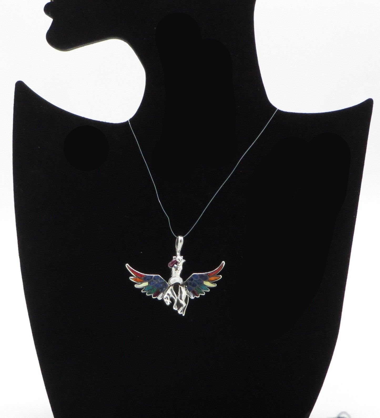 Condor Jaguar Pendant Seven Chakras Silver and Stone Inlay Peru 950 Silver Sacred Valley PJV19 - Shaman Things