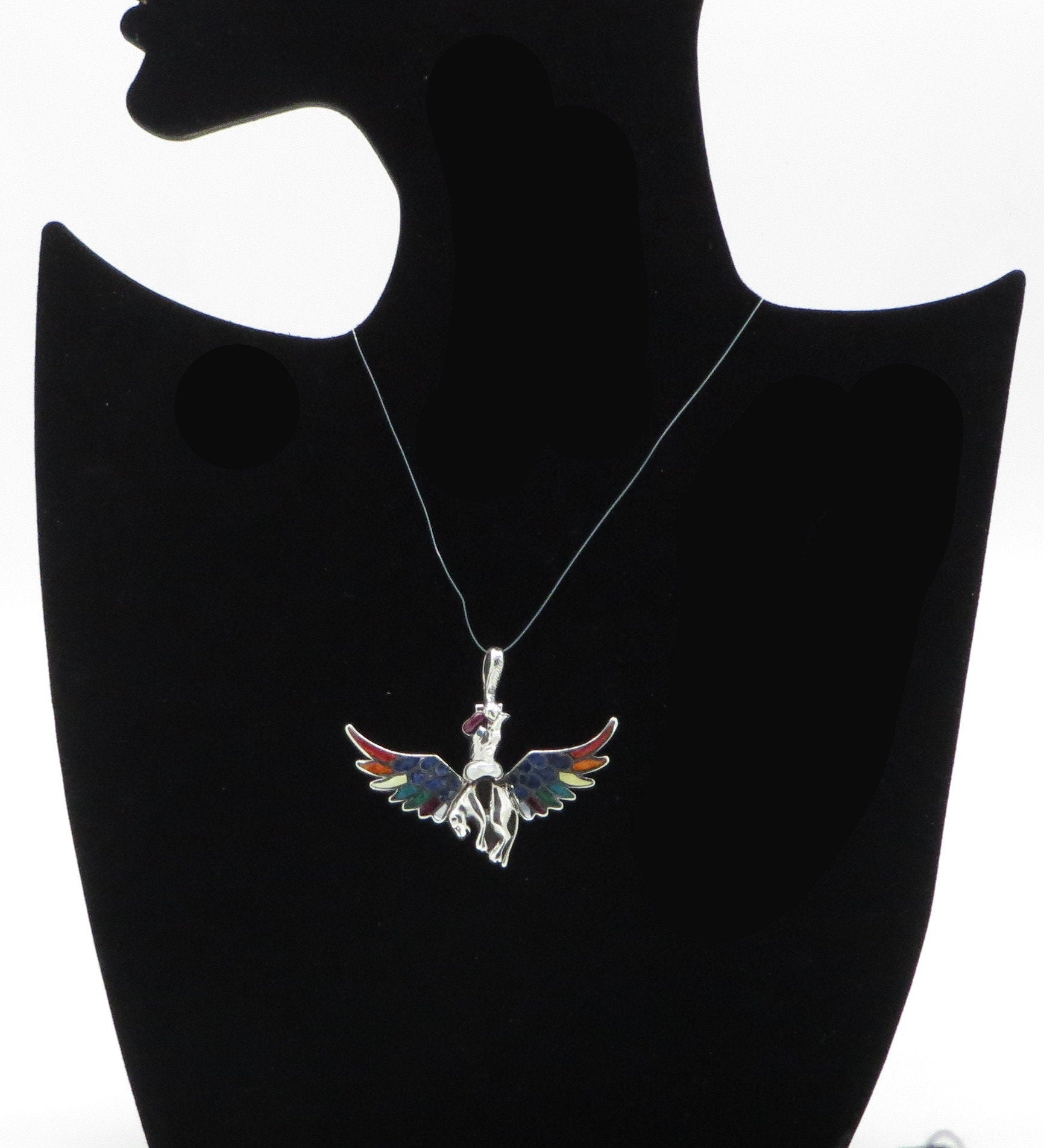 Condor Jaguar Pendant Seven Chakras Silver and Stone Inlay Peru 950 Silver Sacred Valley PJV19 - Shaman Things