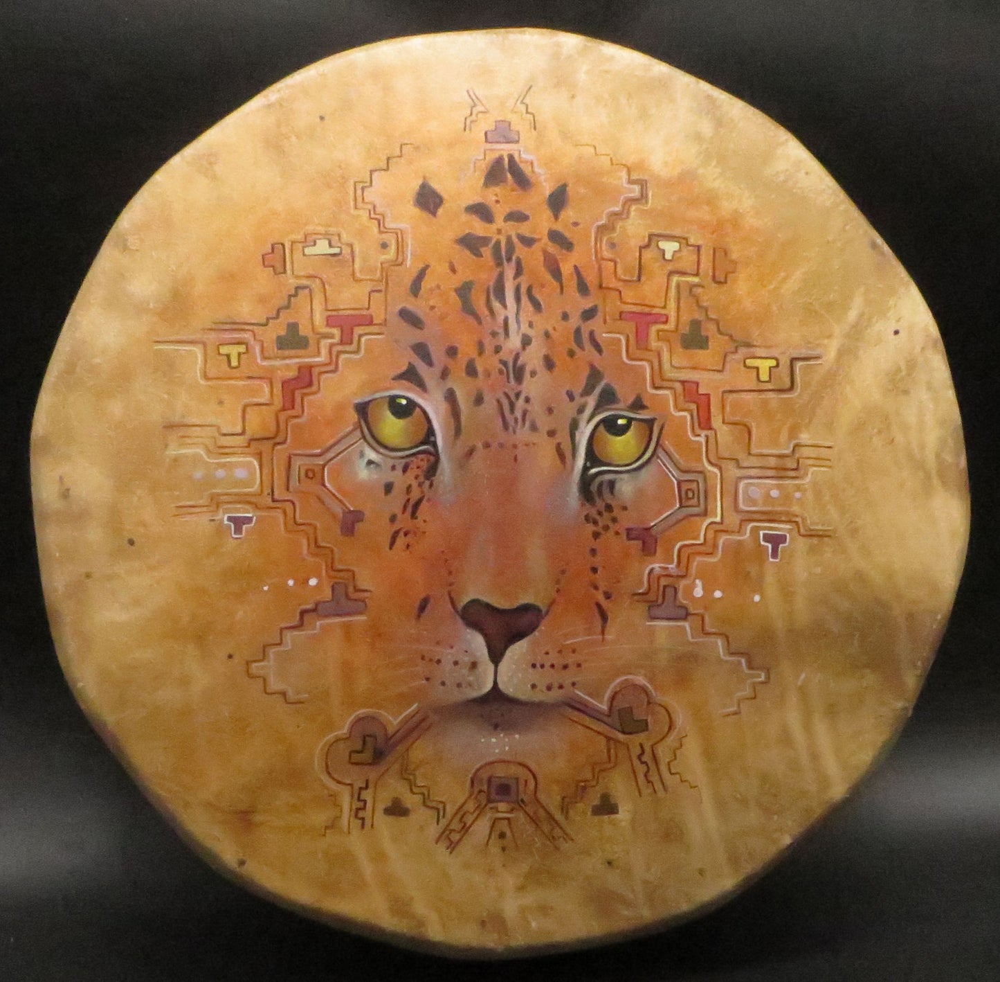 Shaman Drum Hand Made and Hand Painted Condor Jaguar Snake Made in Sacred Valley Peru