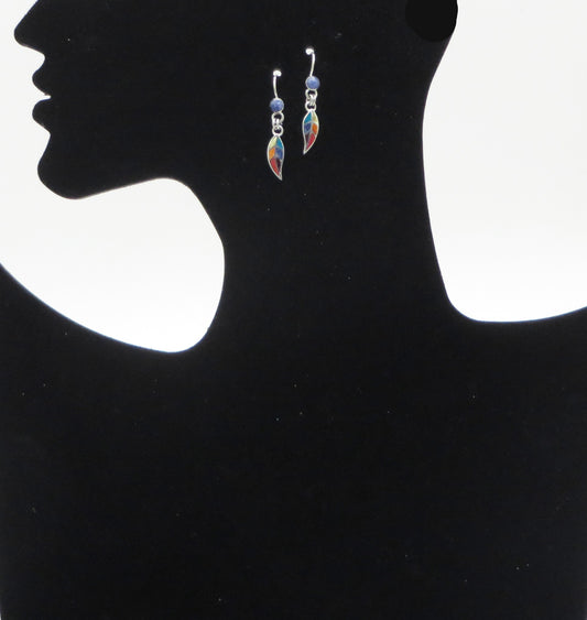 Coca Leaf Earrings 950 Silver with Stone Inlay Peru Sacred Valley EJV7