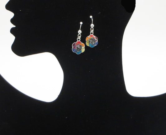 Flower of Life Earrings 950 Silver with Stone and Abalone Inlay Peru Sacred Valley EJV12