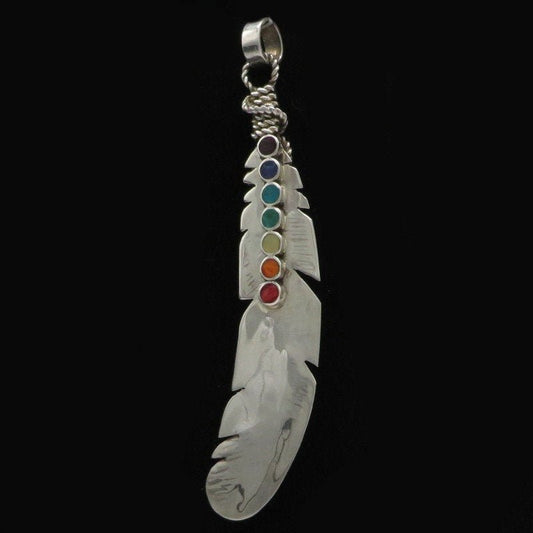 Feather Pendant Seven Chakras Peru Silver with Stone Inlay Sacred Valley PF1 - Shaman Things