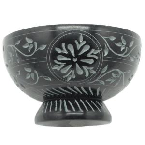 Floral Pattern Soapstone Smudge and Incense Bowl with pedestal ST5H - Shaman Things