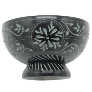 Floral Pattern Soapstone Smudge and Incense Bowl with pedestal ST5H
