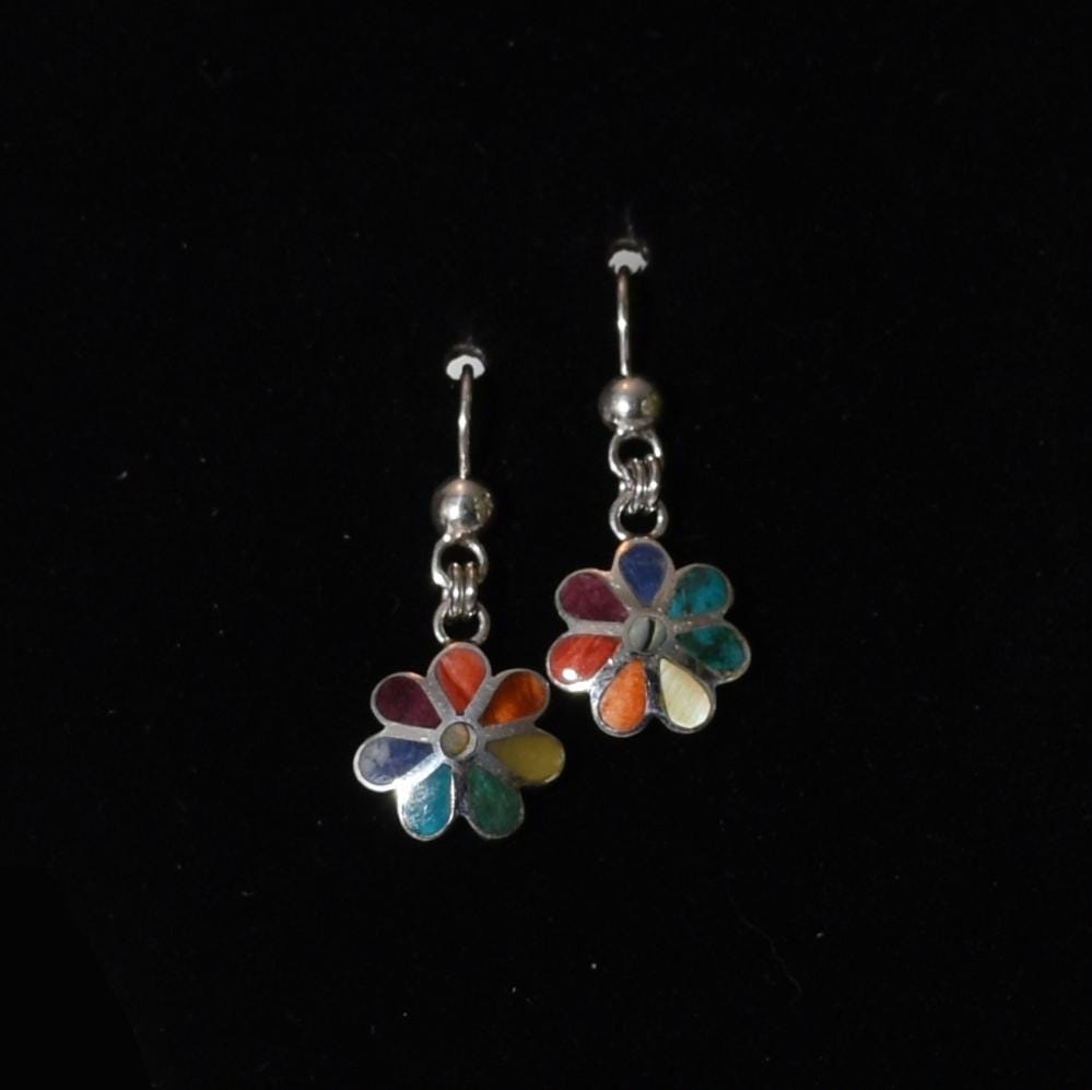 Flower Earrings 950 Silver with Stone and Abalone Inlay Peru Sacred Valley E52505 - Shaman Things