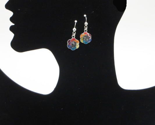 Flower of Life Earrings 950 Silver with Stone and Abalone Inlay Peru Sacred Valley EJV12 - Shaman Things