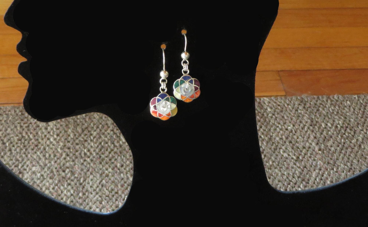 Flower of Life Earrings 950 Silver with Stone and Abalone Inlay Peru Sacred Valley EJVB13 - Shaman Things