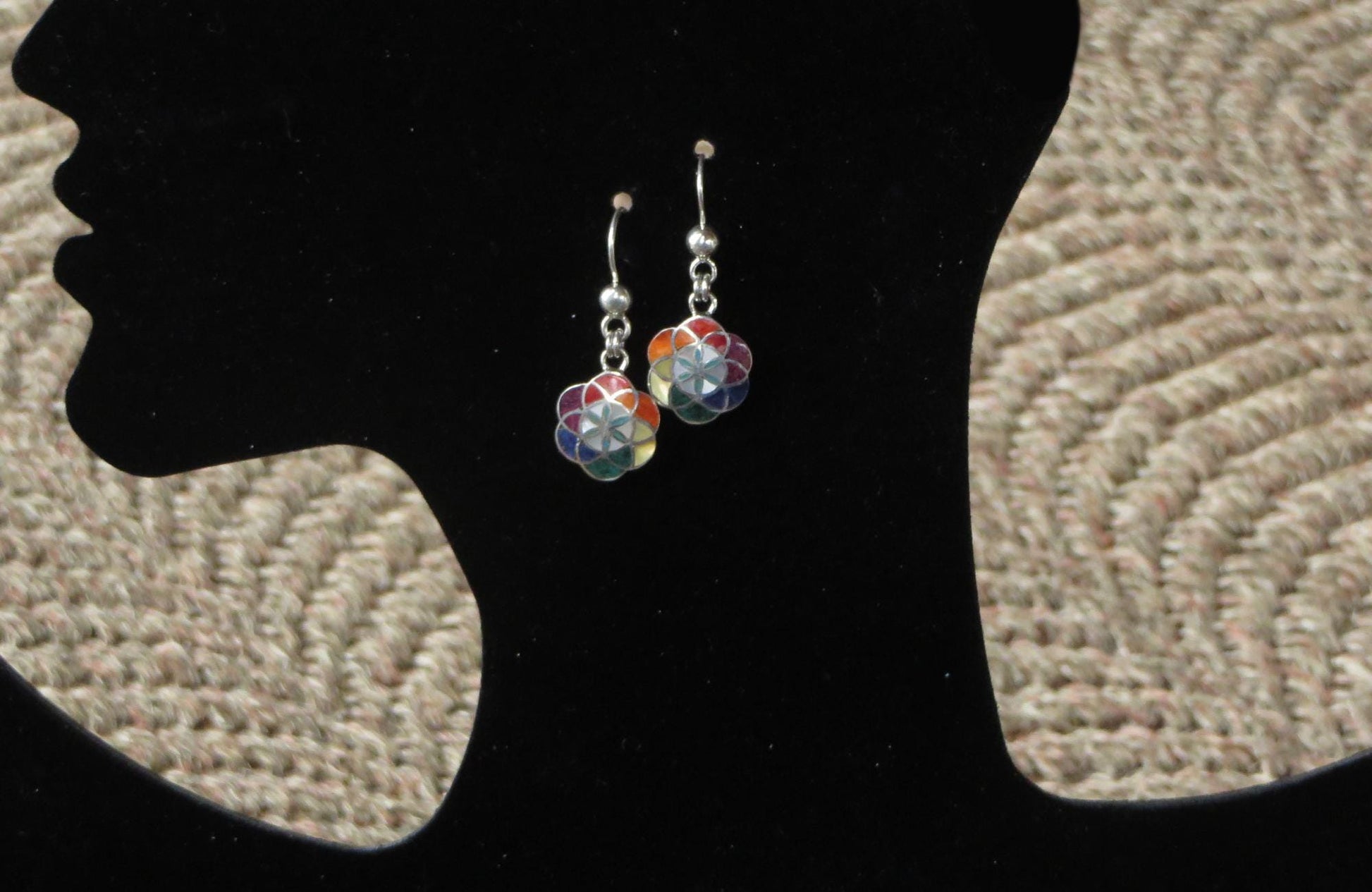 Flower of Life Earrings 950 Silver with Stone and Abalone Inlay Peru Sacred Valley EJVB7 - Shaman Things