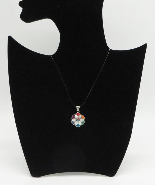 Flower of Life Mandala Pendant with Stone Inlay Peru 950 Silver Sacred Valley PH16 - Shaman Things