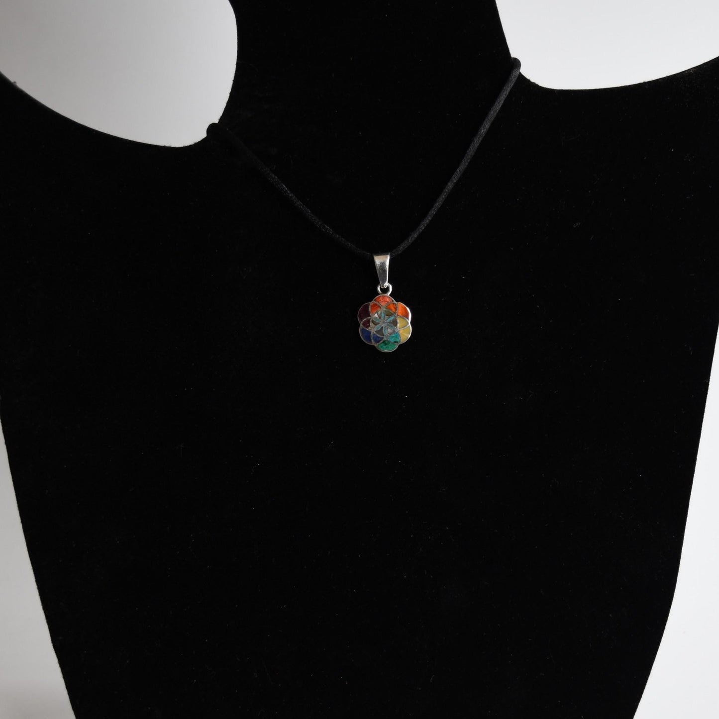 Flower of Life Mandala Pendant with Stone Inlay Peru 950 Silver Sacred Valley PJVB32 - Shaman Things