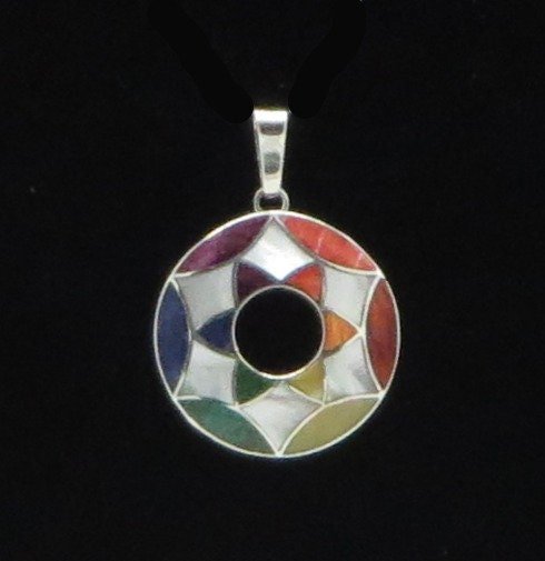 Flower of Life Pendant with Seven Chakra Stones Peru 950 Silver and Stone Inlay Sacred Valley PJV6 - Shaman Things