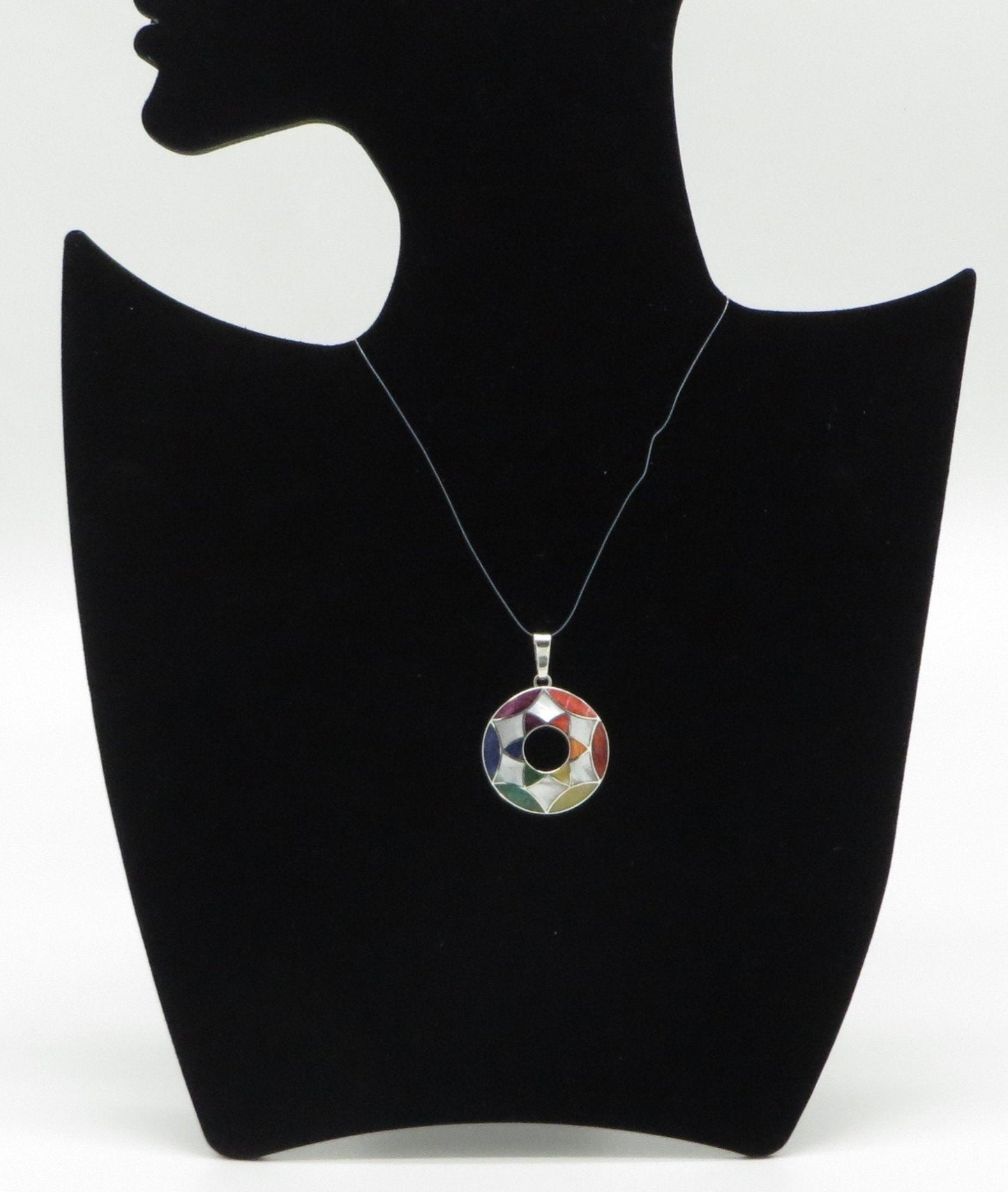 Flower of Life Pendant with Seven Chakra Stones Peru 950 Silver and Stone Inlay Sacred Valley PJV6 - Shaman Things