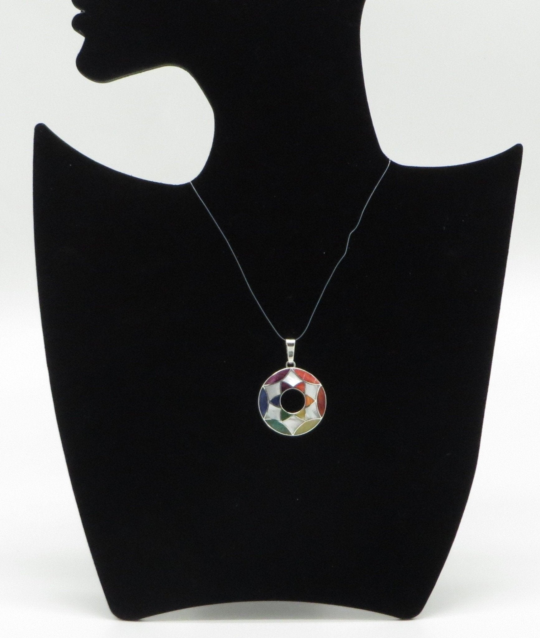 Flower of Life Pendant with Seven Chakra Stones Peru 950 Silver and Stone Inlay Sacred Valley PJV6 - Shaman Things