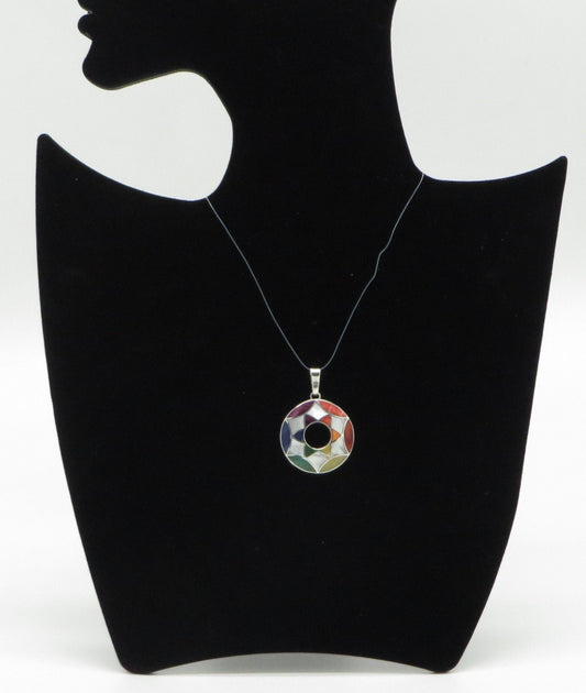 Flower of Life Pendant with Seven Chakra Stones Peru 950 Silver and Stone Inlay Sacred Valley PJV6 - Shaman Things