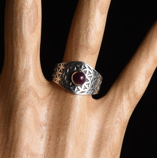 Flower of Life Ring Size 8.5 Peru 950 Silver Sacred Valley R52503 - Shaman Things