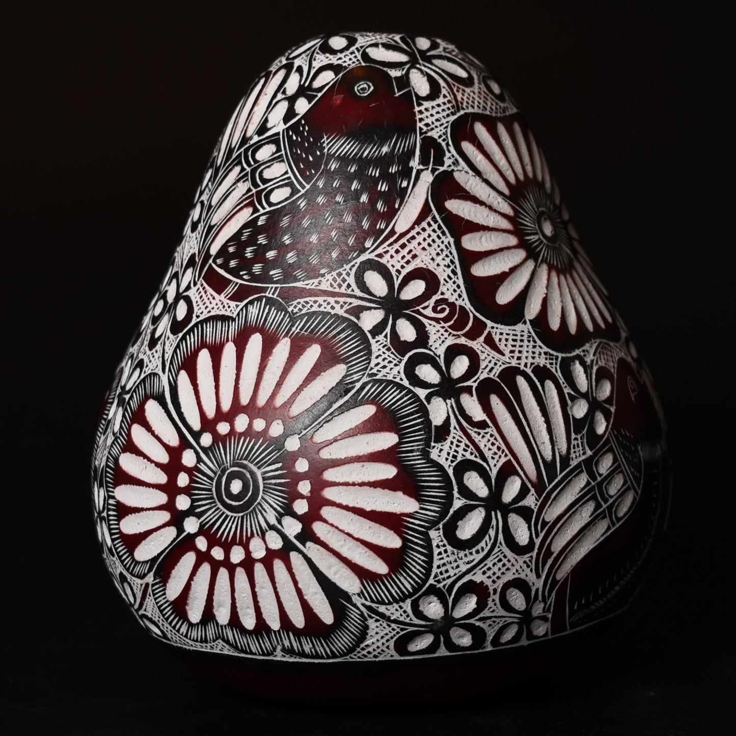 Folk Art Carved Gourd Birds Flowers hand carved Sacred Valley Peru G52505 - Shaman Things