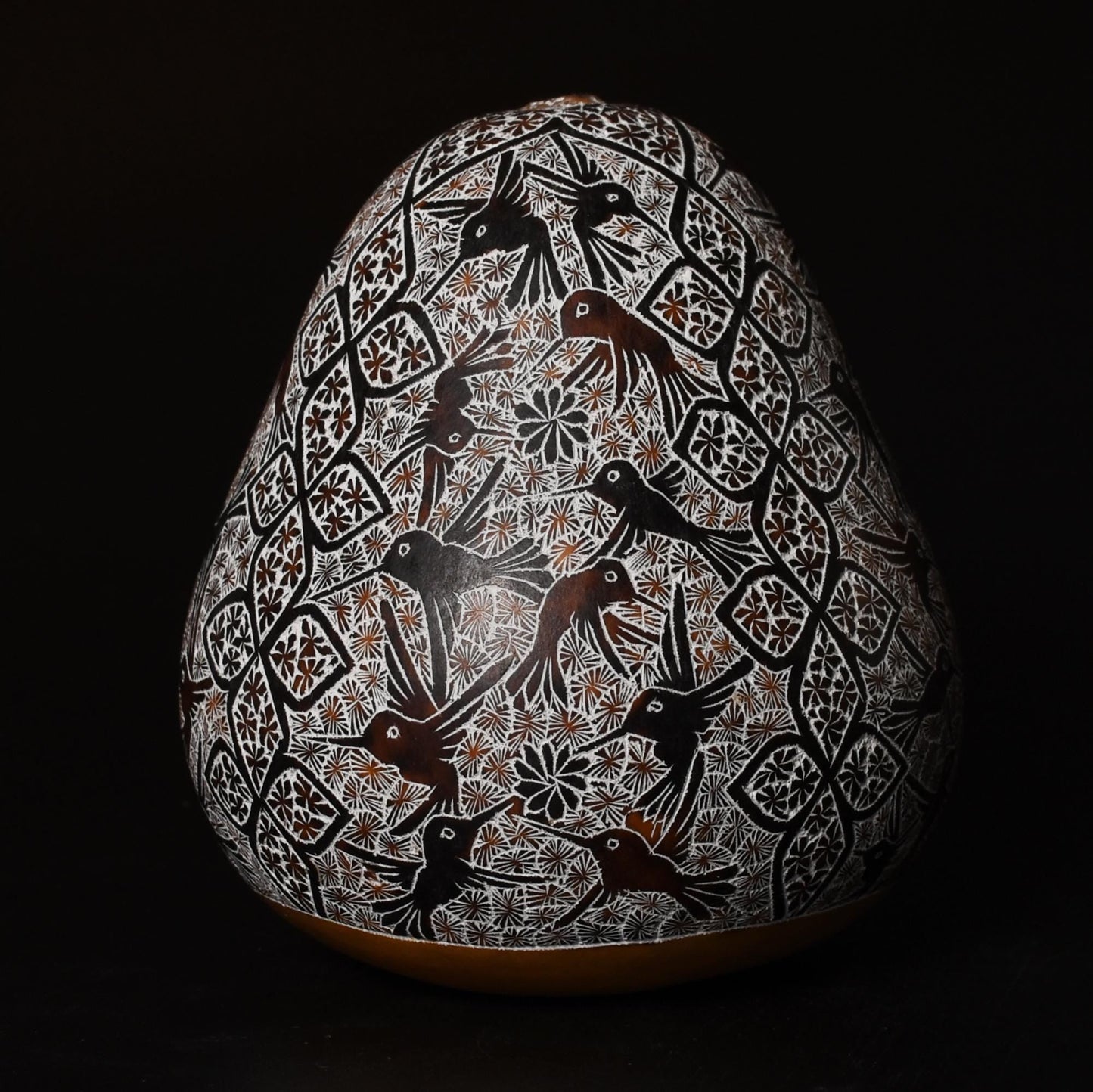 Folk Art Carved Gourd Birds Flowers hand carved Sacred Valley Peru G52506 - Shaman Things