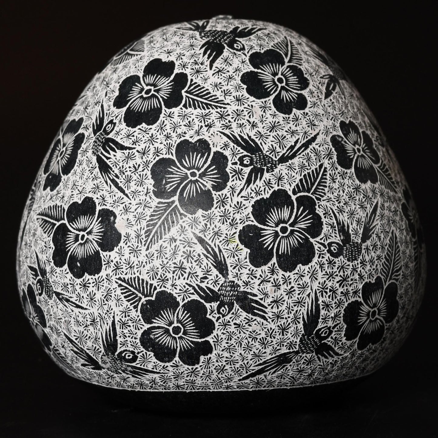 Folk Art Carved Gourd Birds Flowers hand carved Sacred Valley Peru G52507 - Shaman Things