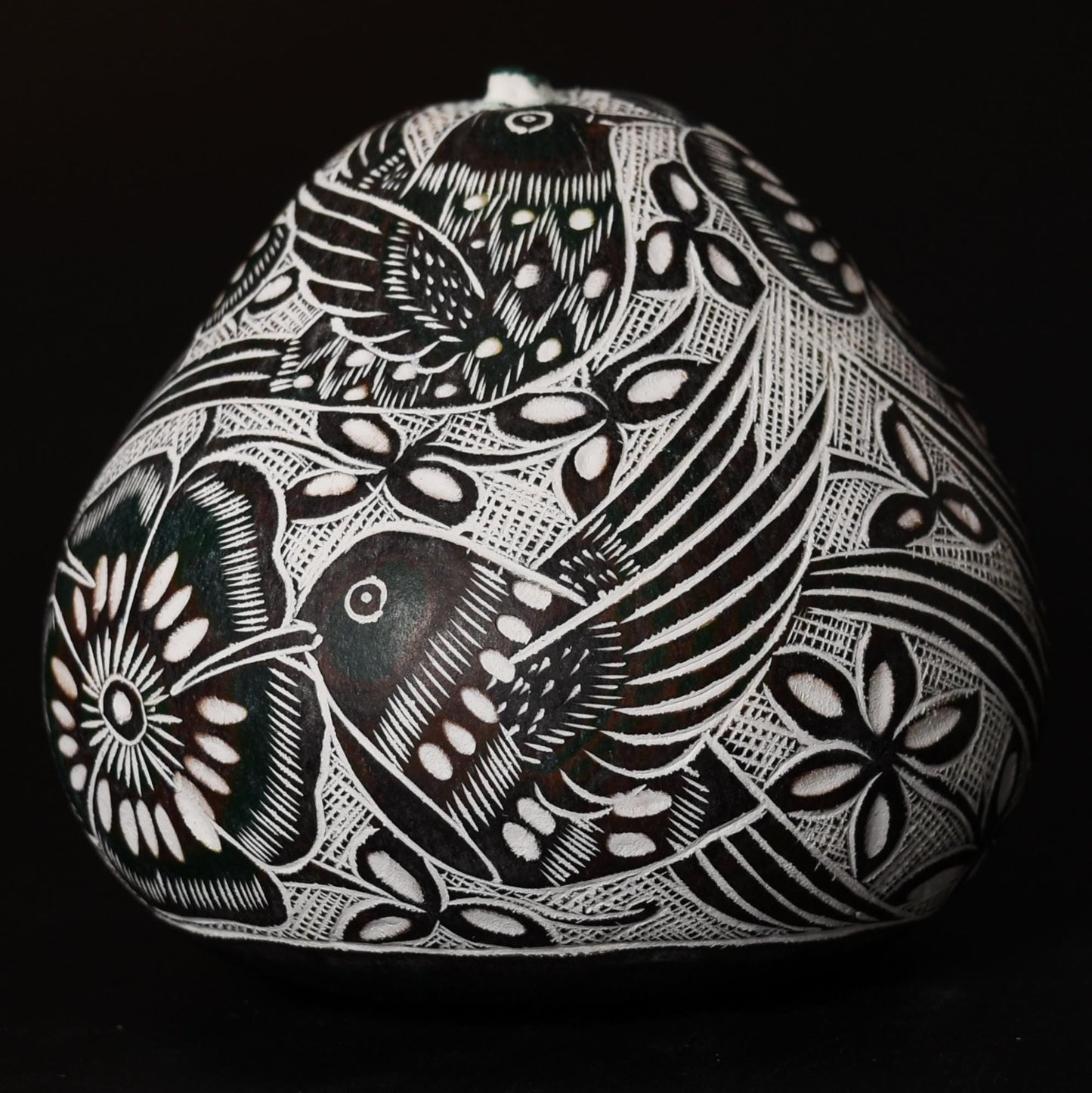 Folk Art Carved Gourd Birds Flowers hand carved Sacred Valley Peru G52510 - Shaman Things