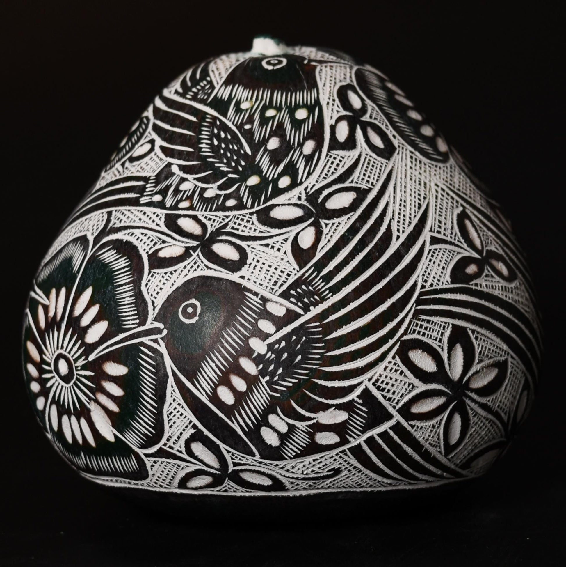 Folk Art Carved Gourd Birds Flowers hand carved Sacred Valley Peru G52510 - Shaman Things