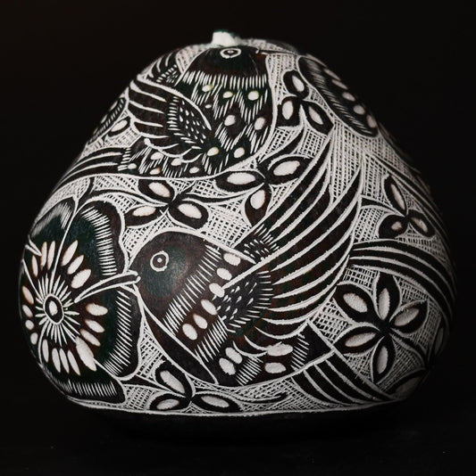 Folk Art Carved Gourd Birds Flowers hand carved Sacred Valley Peru G52510 - Shaman Things