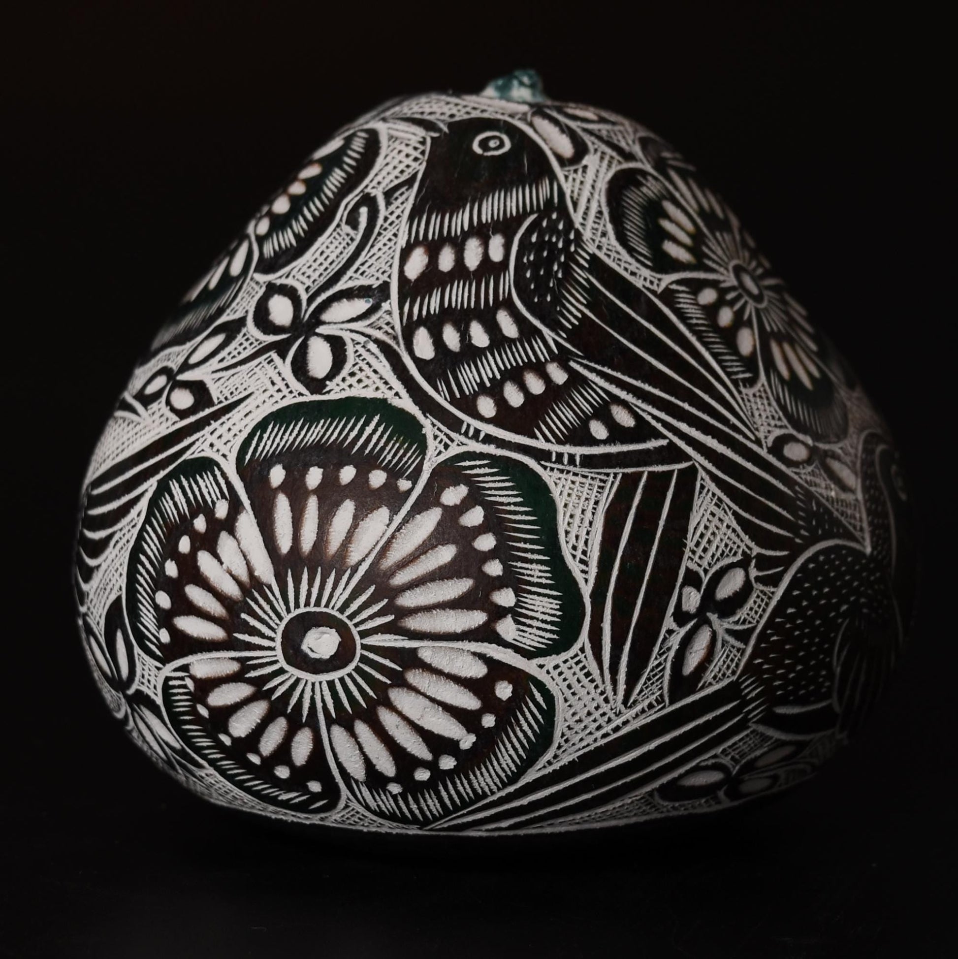 Folk Art Carved Gourd Birds Flowers hand carved Sacred Valley Peru G52510 - Shaman Things