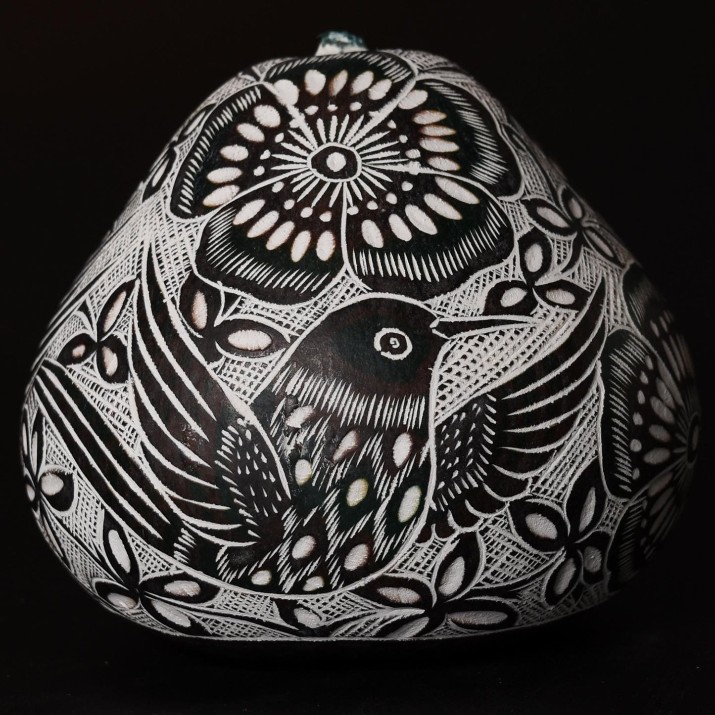 Folk Art Carved Gourd Birds Flowers hand carved Sacred Valley Peru G52510 - Shaman Things