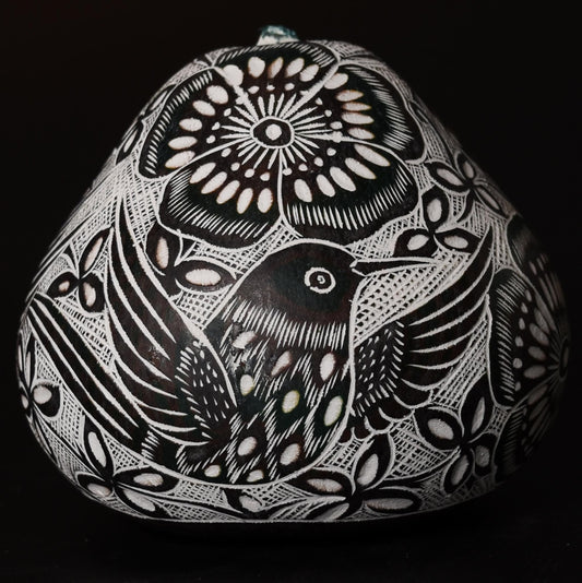 Folk Art Carved Gourd Birds Flowers hand carved Sacred Valley Peru G52510 - Shaman Things