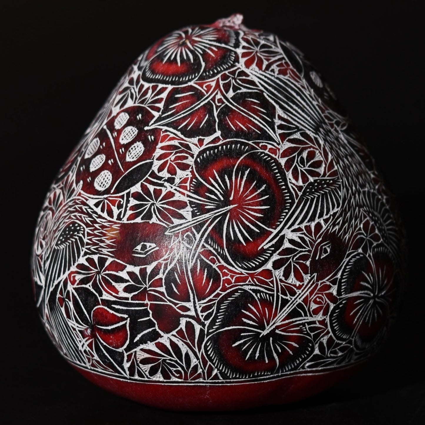 Folk Art Carved Gourd Birds Flowers Ladybugs hand carved Sacred Valley Peru G52501 - Shaman Things