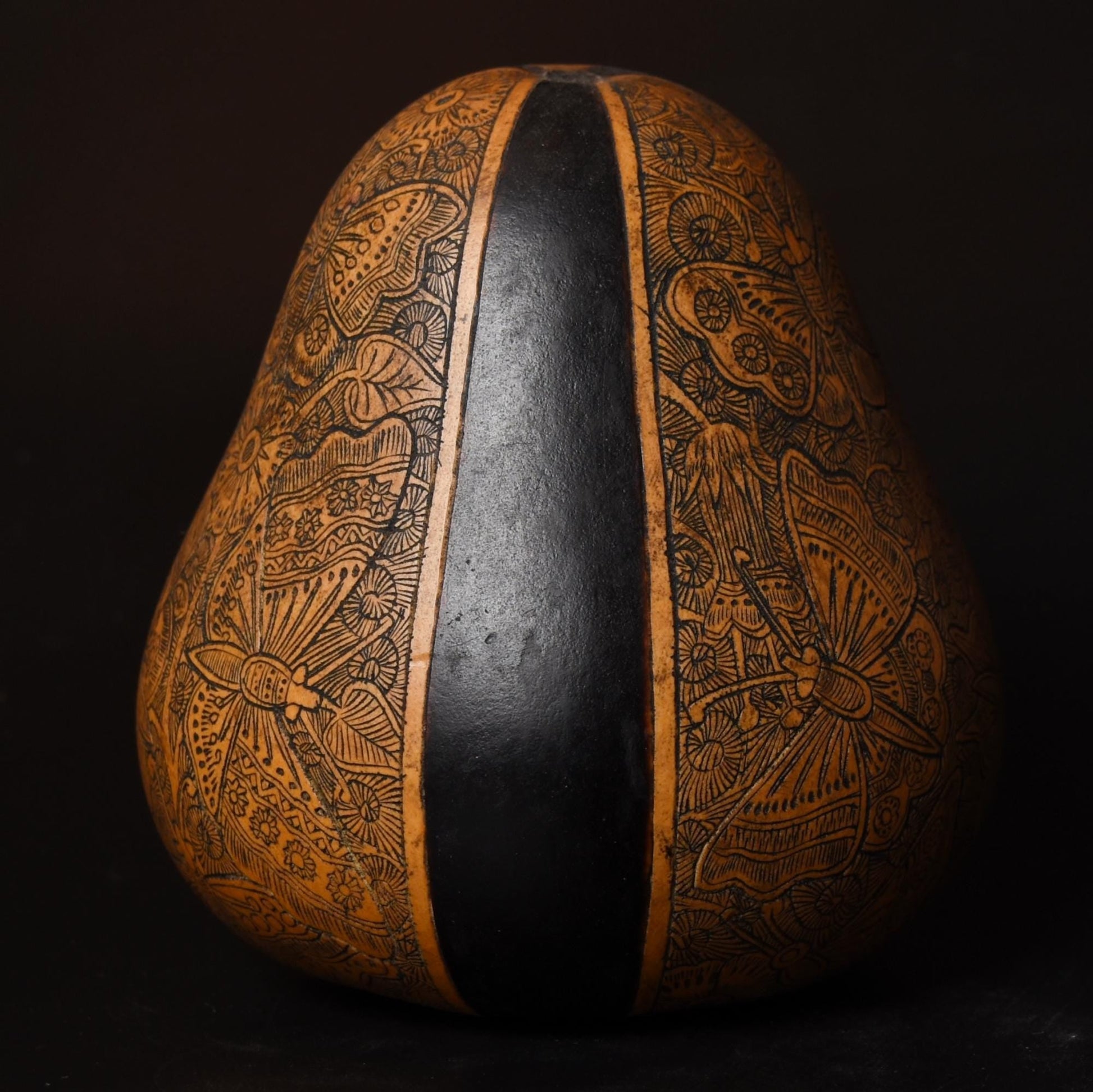 Folk Art Carved Gourd Butterflies and Flowers hand carved Sacred Valley Peru G52504 - Shaman Things