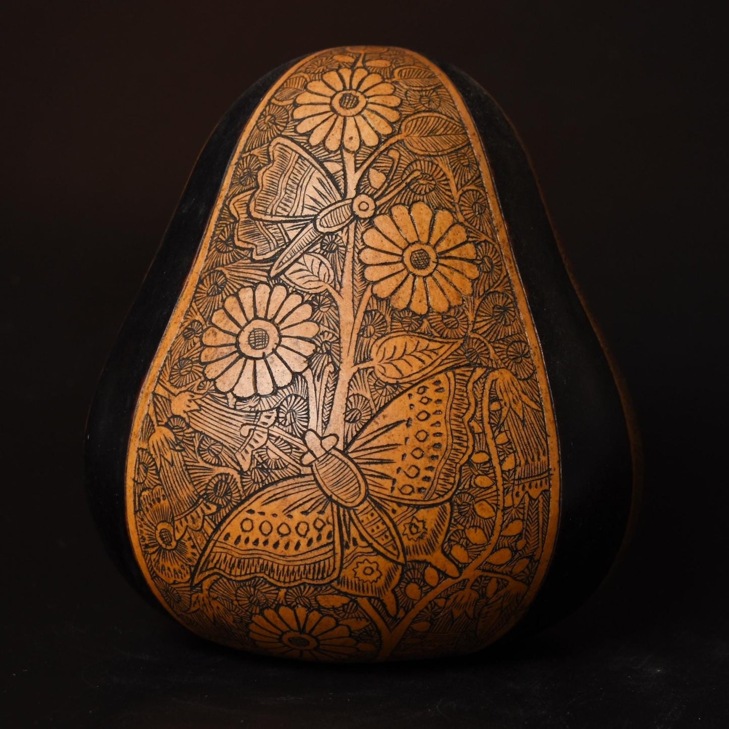 Folk Art Carved Gourd Butterflies and Flowers hand carved Sacred Valley Peru G52504 - Shaman Things