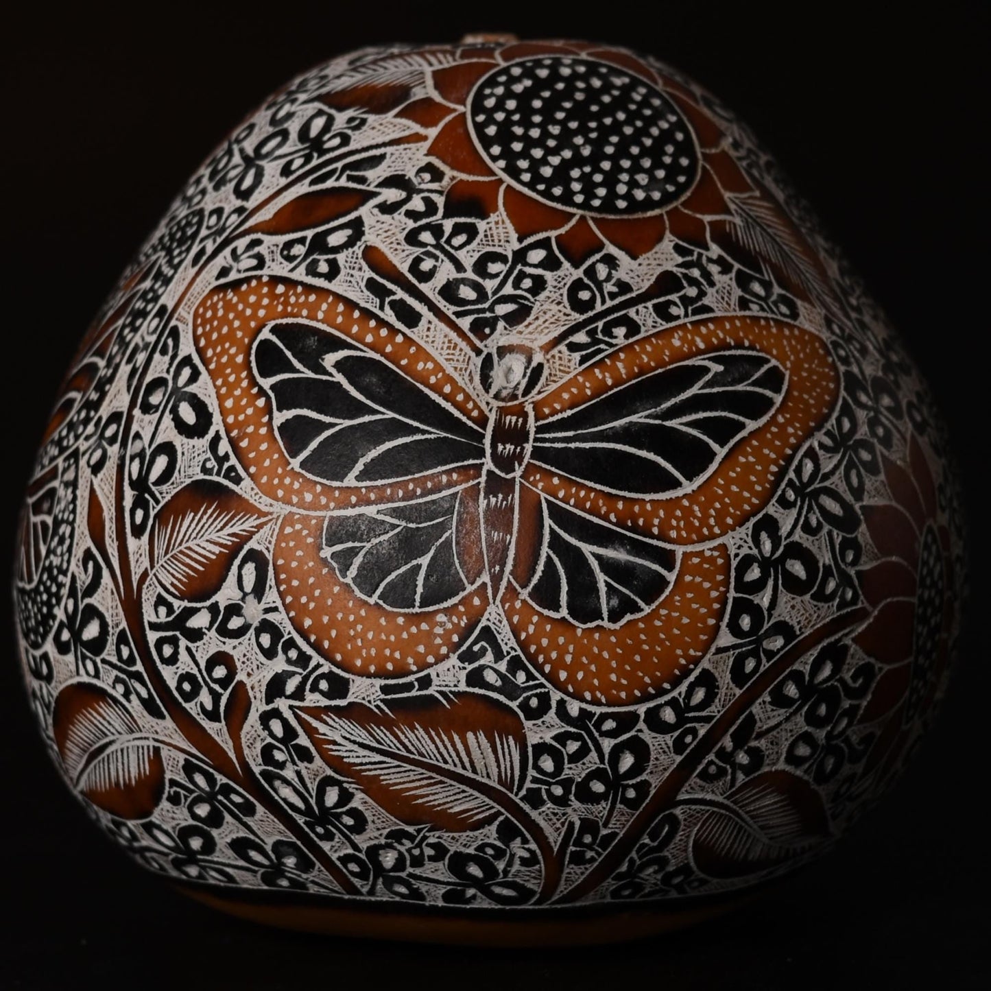 Folk Art Carved Gourd Butterflies Flowers hand carved Sacred Valley Peru G52511 - Shaman Things