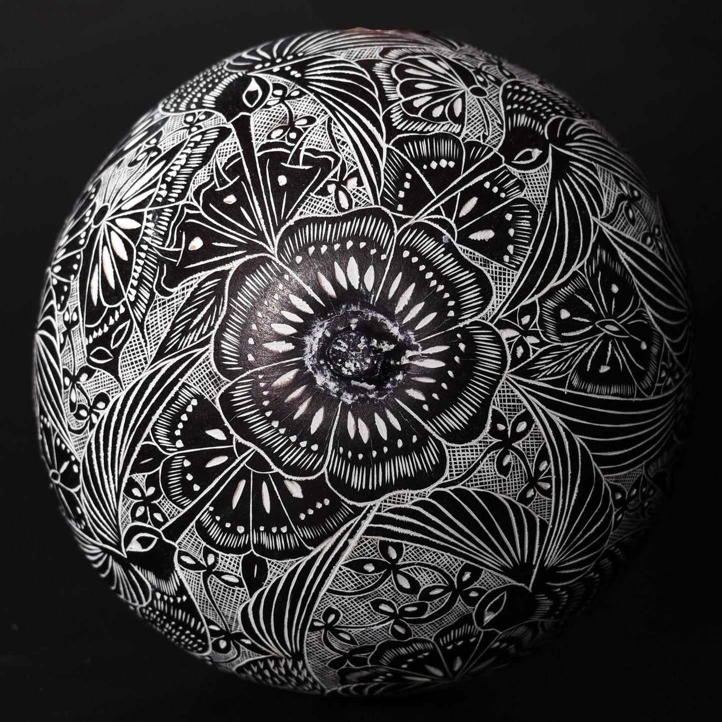 Folk Art Carved Gourd Hummingbirds Flowers hand carved Sacred Valley Peru G52514 - Shaman Things