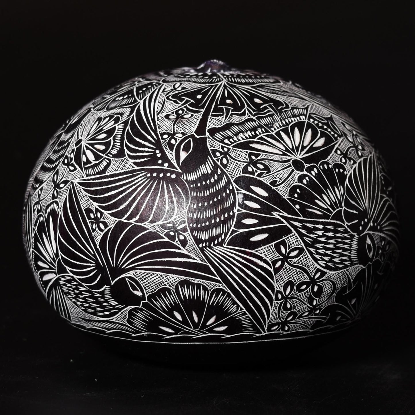 Folk Art Carved Gourd Hummingbirds Flowers hand carved Sacred Valley Peru G52514 - Shaman Things