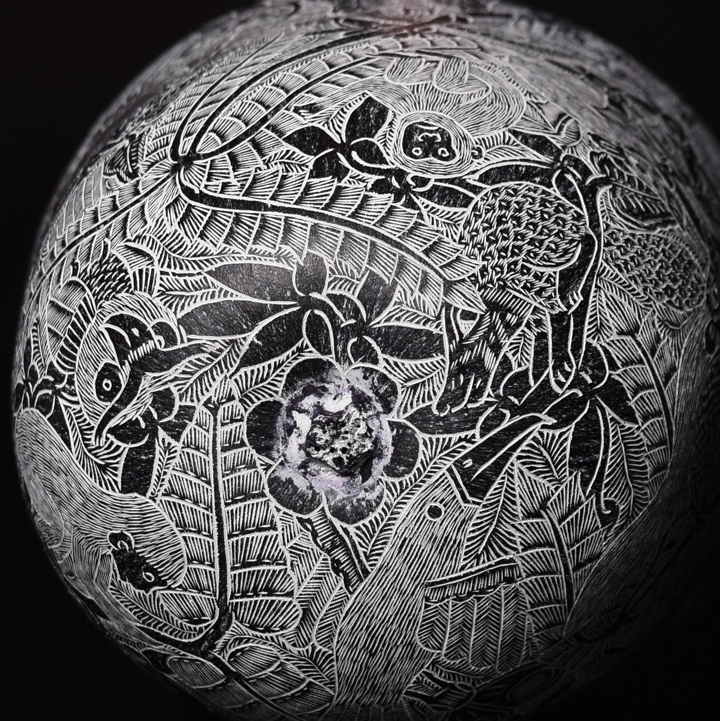 Folk Art Carved Gourd Jungle Animals Birds hand carved Sacred Valley Peru G52513 - Shaman Things